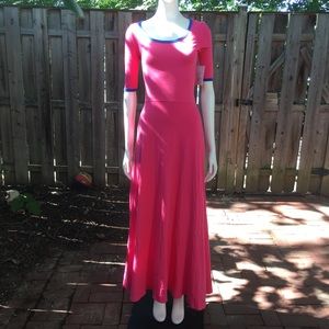 Lularoe Ana XS Solid Bright Pink with Blue Trim